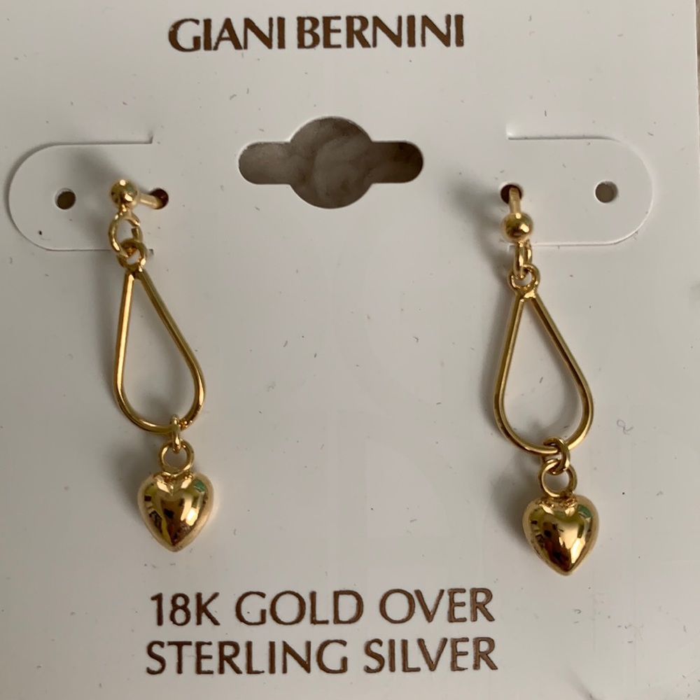 18k gold over sterling silver dangle heart post pierced earrings dainty pretty